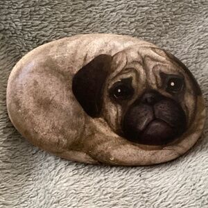 Pug Dog Stone Paperweight 3.5” x 2.5” Rock Decor
